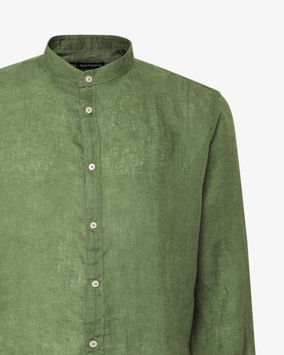 Camicia in puro lino con collo coreano e vestibilità regular