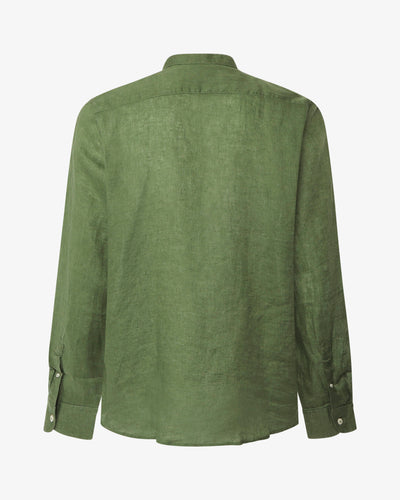 Camicia in puro lino con collo coreano e vestibilità regular