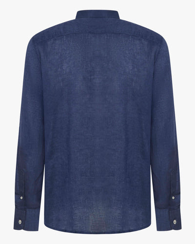 Camicia in puro lino con collo coreano e vestibilità regular