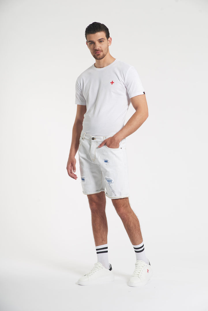 Relaxed Bermuda jeans with patch on the back 