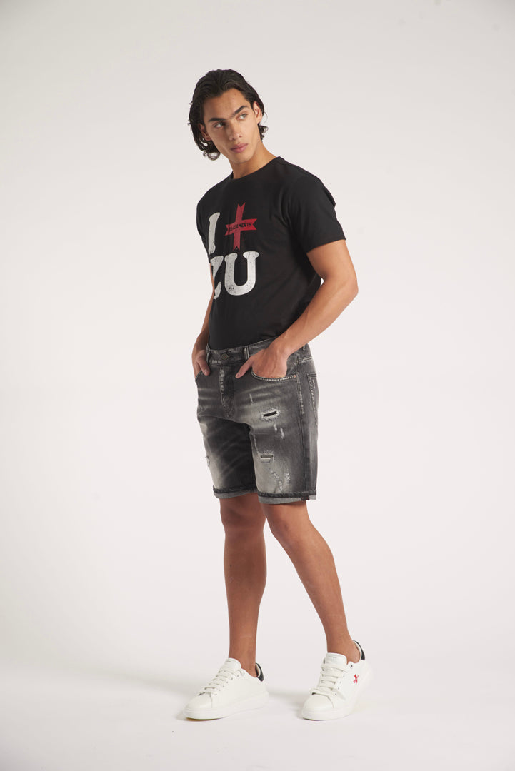 Relaxed Bermuda jeans with effects 