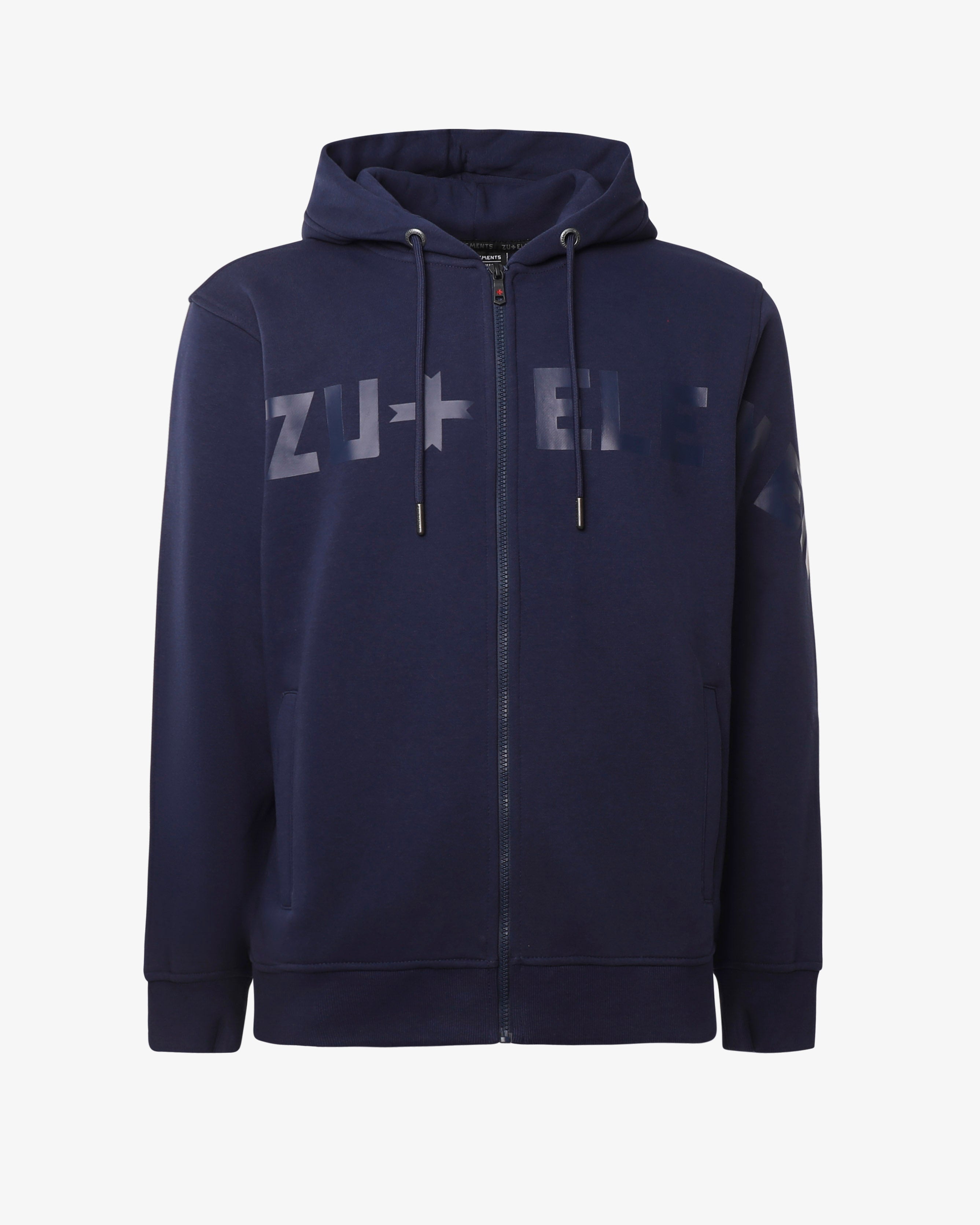 Zip-up hoodie with extended logo – Zu Elements