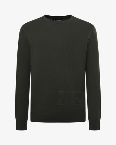 Maglia girocollo colour block, logo a intarsio