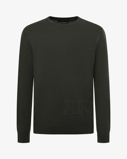 Maglia girocollo colour block, logo a intarsio