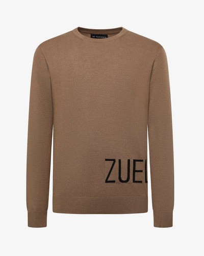 Maglia girocollo colour block, logo a intarsio