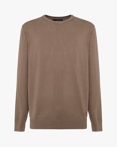 Maglia girocollo con logo in applicazione metallica