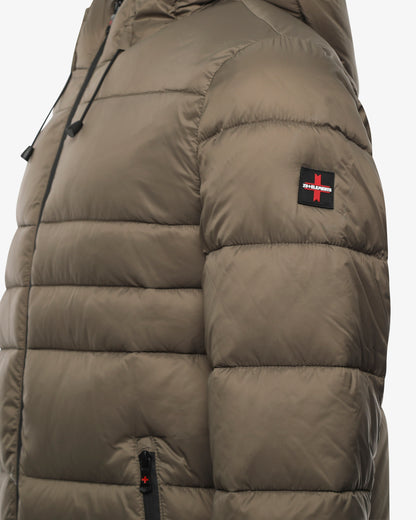 Giubbotto bicolore con cappuccio e logo on bottom