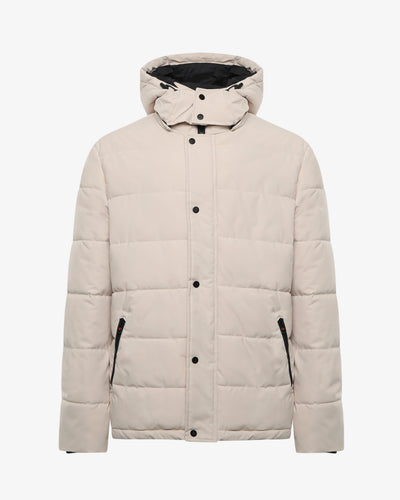 Jacket with hood, zip and button fastening