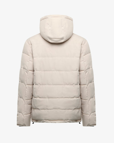 Jacket with hood, zip and button fastening