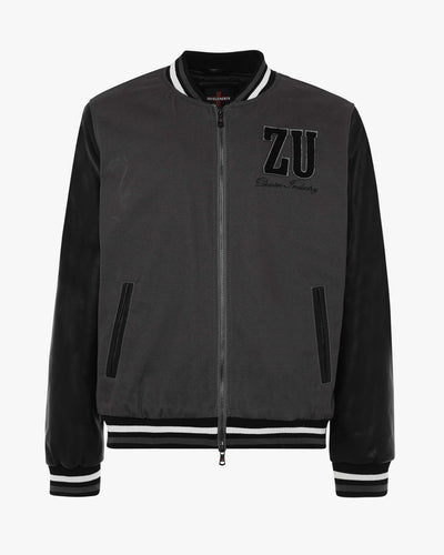 Giubbotto Varsity bimaterico con zip e patch