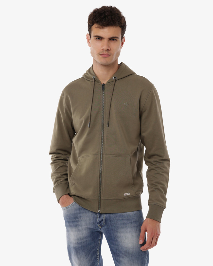 Felpa con zip e cappuccio e con logo ricamato