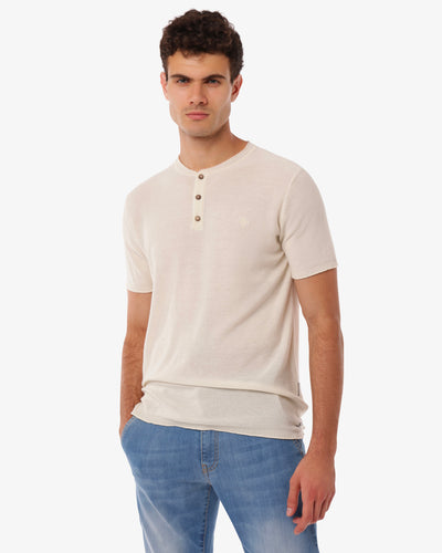 T-shirt in maglia maniche corte con collo serafino