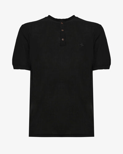 T-shirt in maglia maniche corte con collo serafino