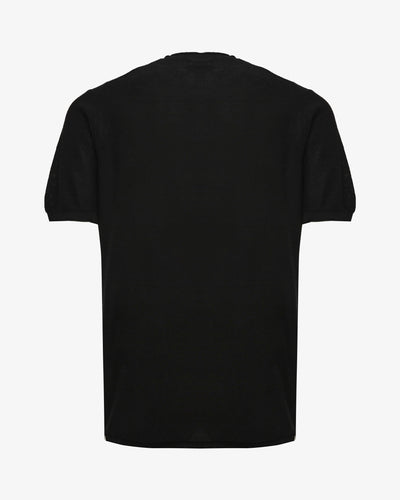 T-shirt in maglia maniche corte con collo serafino