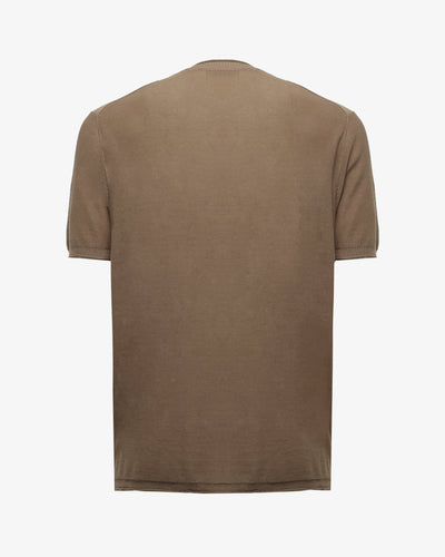 T-shirt in maglia maniche corte con collo serafino