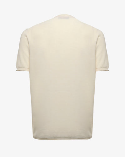 T-shirt in maglia maniche corte con collo serafino