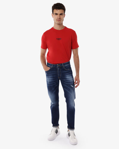 Jeans slim fit blu scuro con rotture