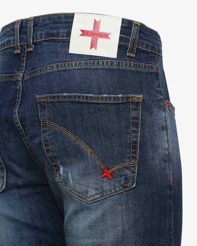 Jeans slim fit blu scuro con rotture