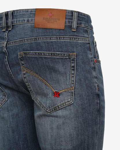 Jeans slim fit blu medio con accessori logati