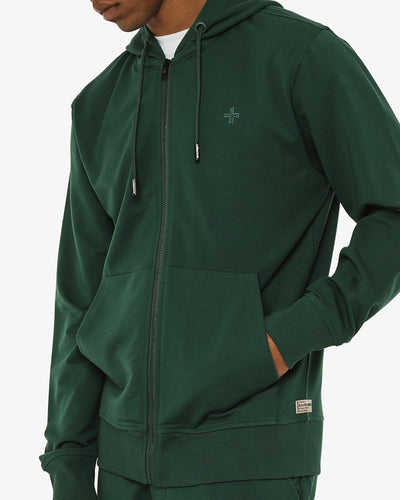 Felpa zip con cappuccio, logo ricamato lato cuore. Polso e fondo a coste