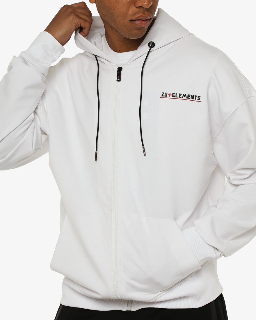 Felpa zip con cappuccio, logo stampato sul davanti e dietro, interno cappuccio in mesh