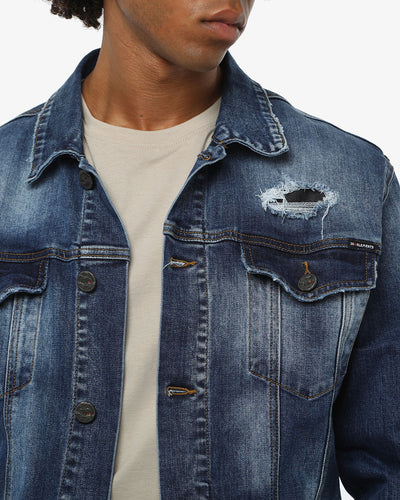 Giacca jeans in tono medium blue con tasche frontali