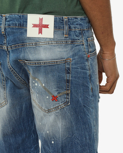 Bermuda jeans relaxed fit Axel in tono medium blue