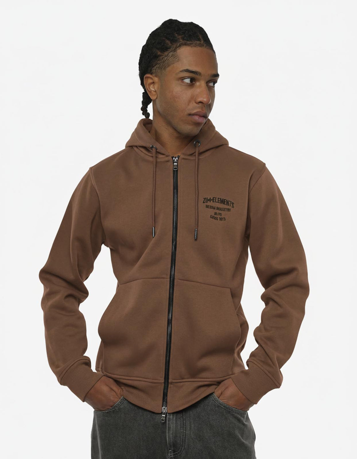 Felpa con cappuccio e zip, ricamo e stampa sul retro