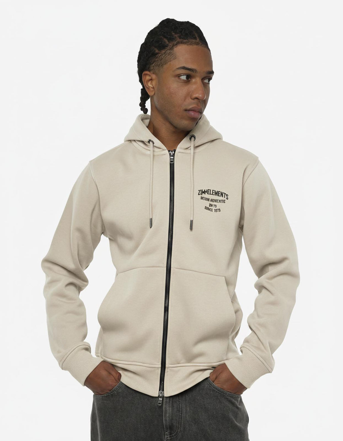 Felpa con cappuccio e zip, ricamo e stampa sul retro