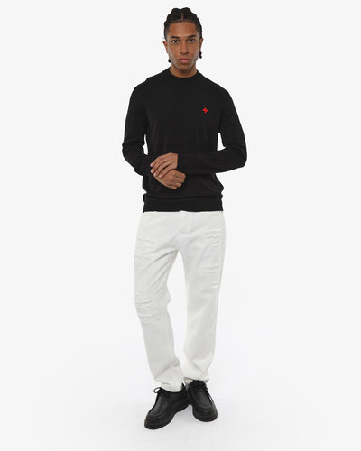 Maglia mezzo collo in viscosa con ricamo a contrasto