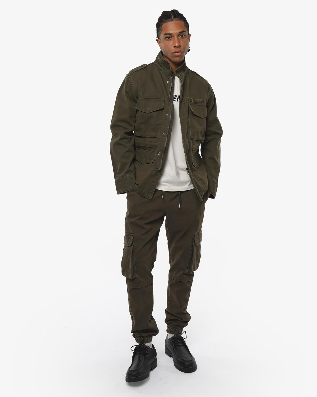 Pantaloni jogger cargo slim fit military