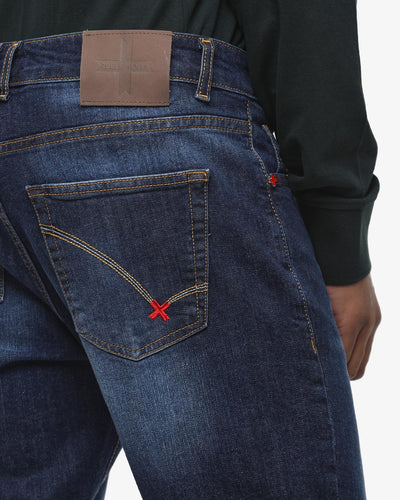 Jeans slim fit Sammy dark blue con ricamo a contrasto