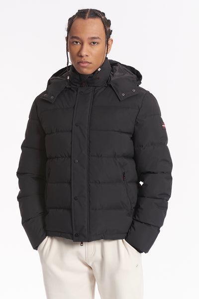 Jacket with hood, zip and button fastening