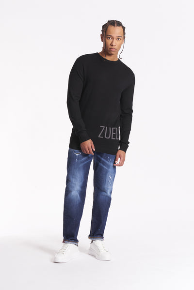 Maglia girocollo colour block, logo a intarsio