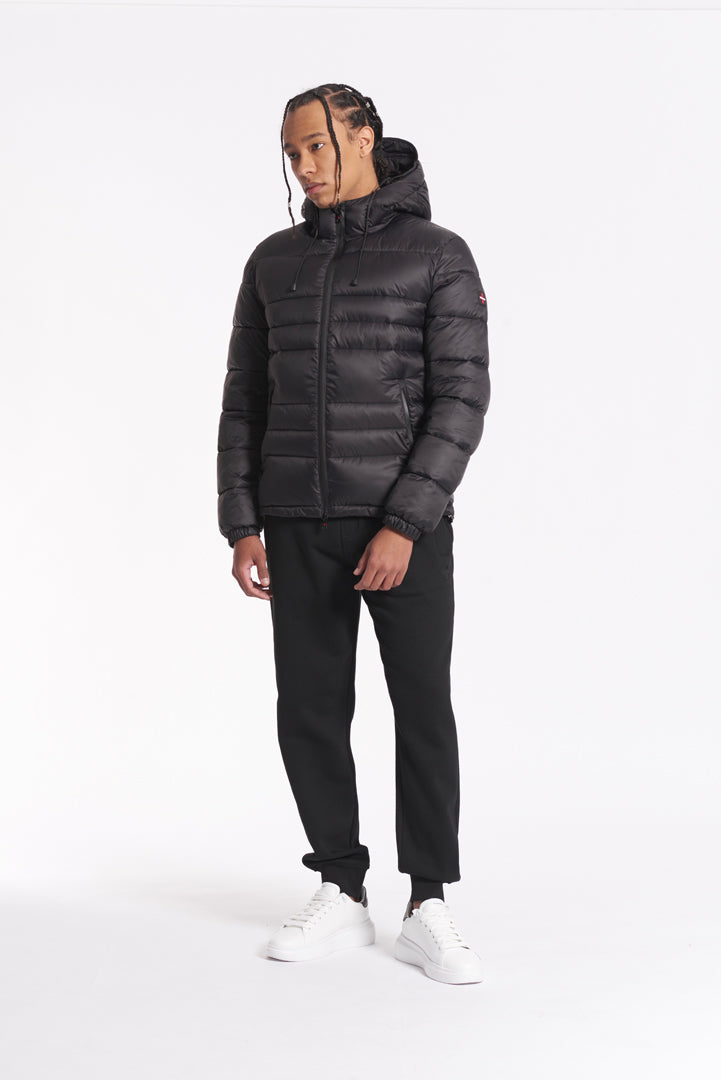 Two-tone jacket with hood and logo on bottom – Zu Elements