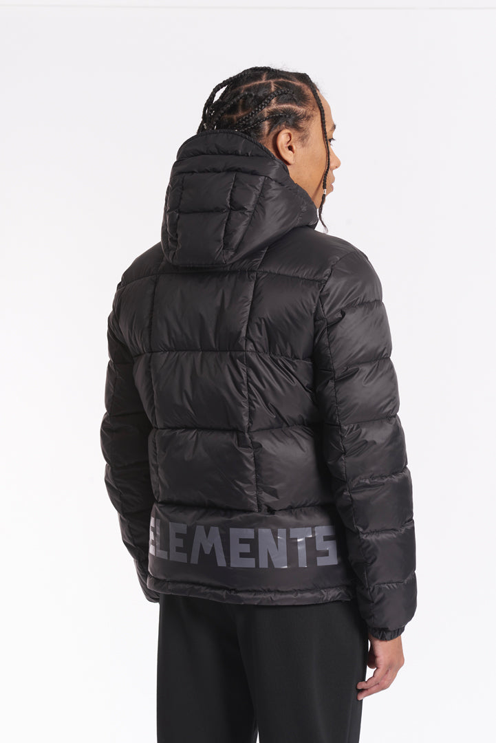 Two-tone jacket with hood and logo on bottom – Zu Elements
