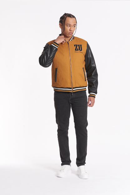 Giubbotto Varsity bimaterico con zip e patch