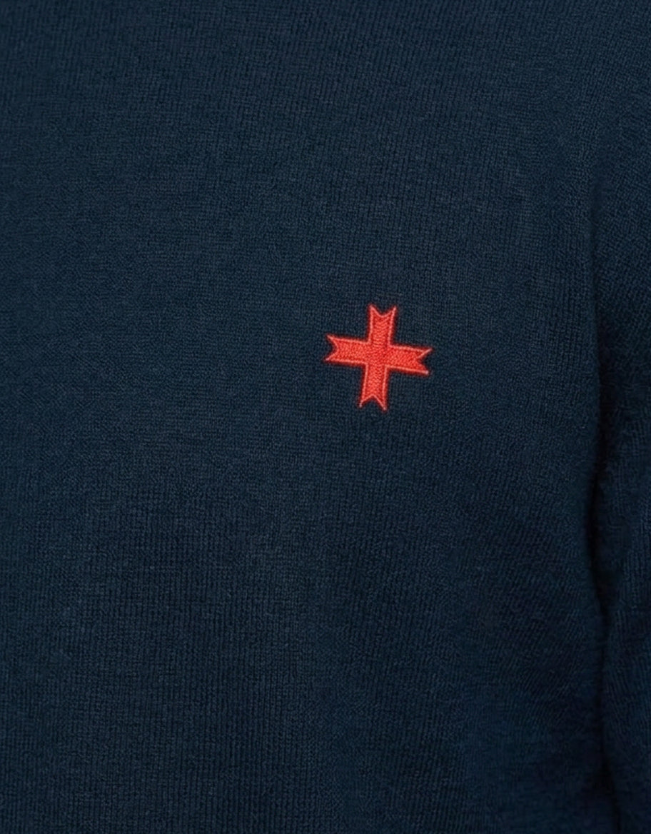 Maglia mezzo collo in viscosa con ricamo a contrasto
