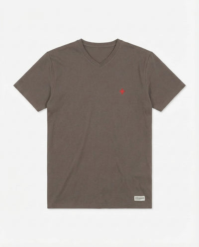 T-shirt maniche corte scollo a v, logo ricamato lato cuore