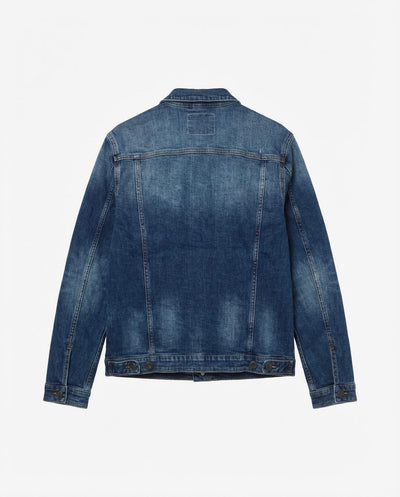 Giacca jeans in tono medium blue con tasche frontali