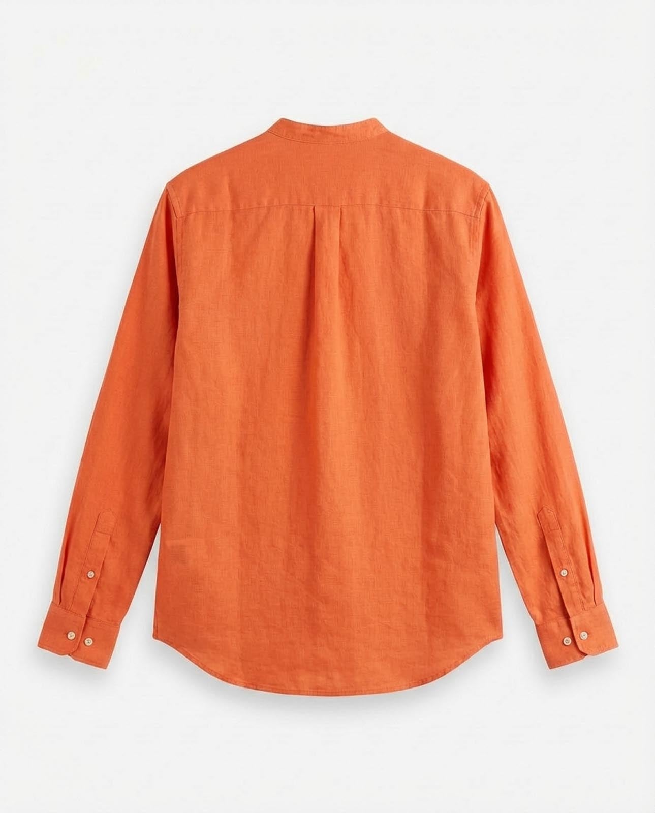 Camicia in puro lino con collo coreano e vestibilità regular