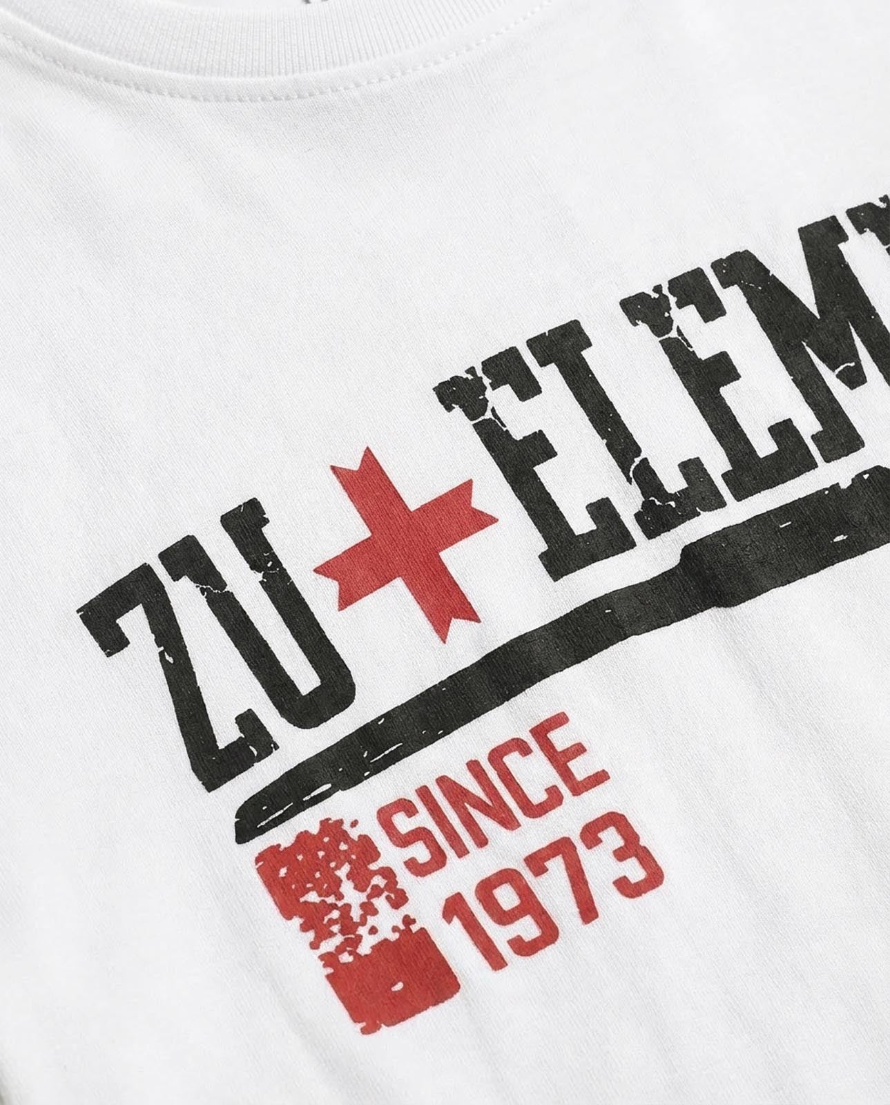 T-shirt girocollo maniche corte, stampa frontale, bandina laterale in gross grain applicata