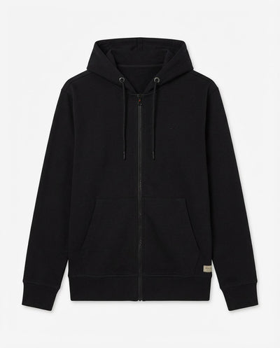 Felpa zip con cappuccio, logo ricamato lato cuore. Polso e fondo a coste