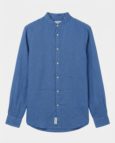 Camicia in puro lino con collo coreano e vestibilità regular