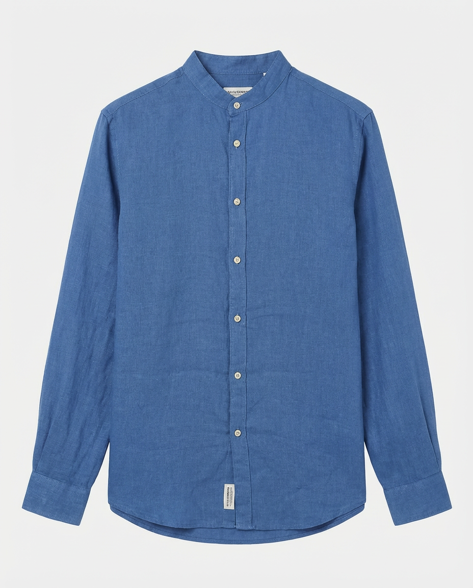 Camicia in puro lino con collo coreano e vestibilità regular