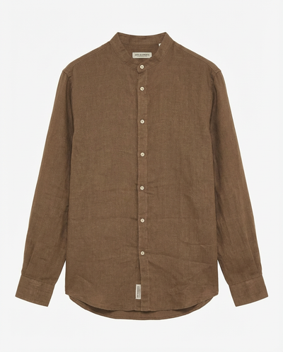 Camicia in puro lino con collo coreano e vestibilità regular