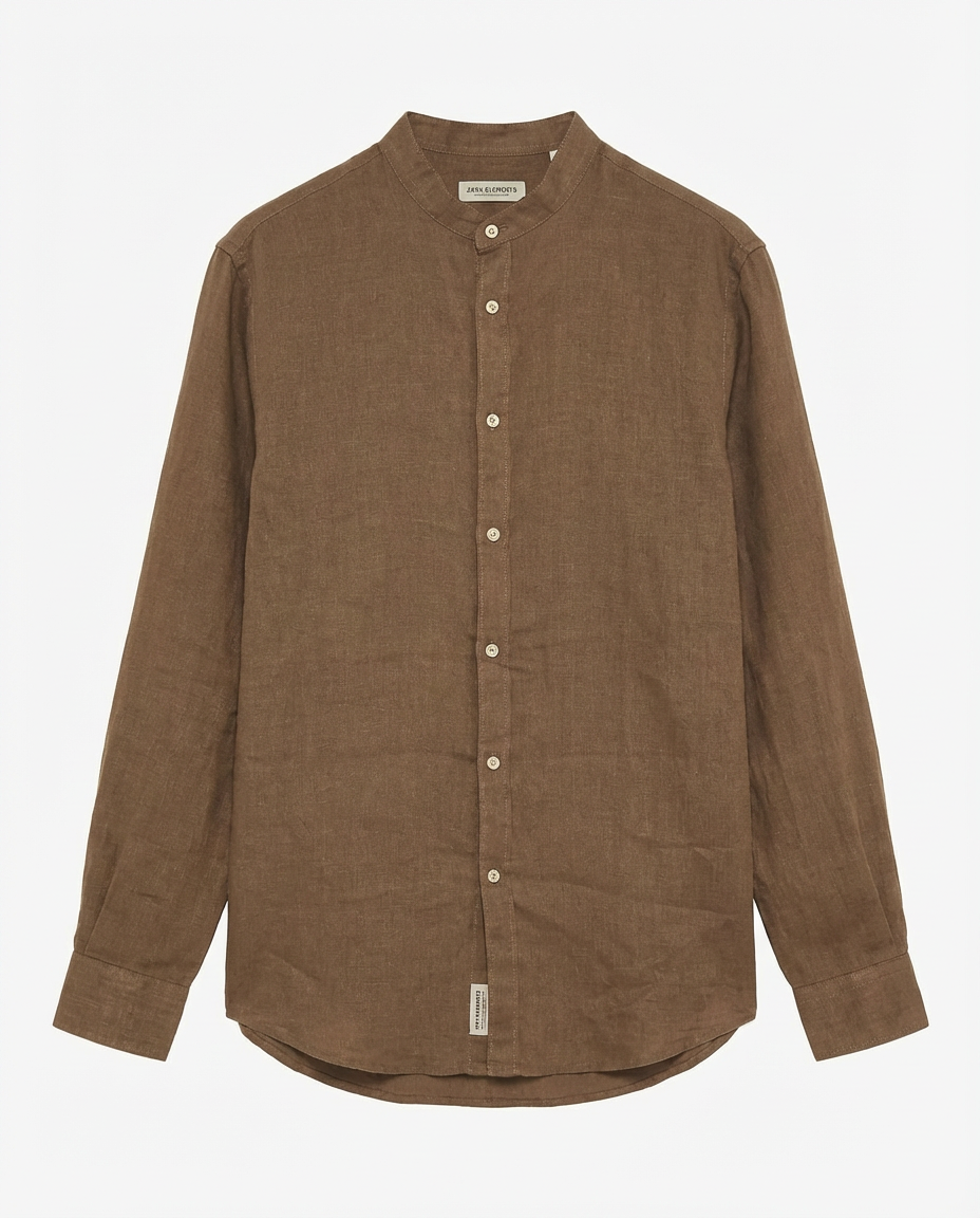 Camicia in puro lino con collo coreano e vestibilità regular