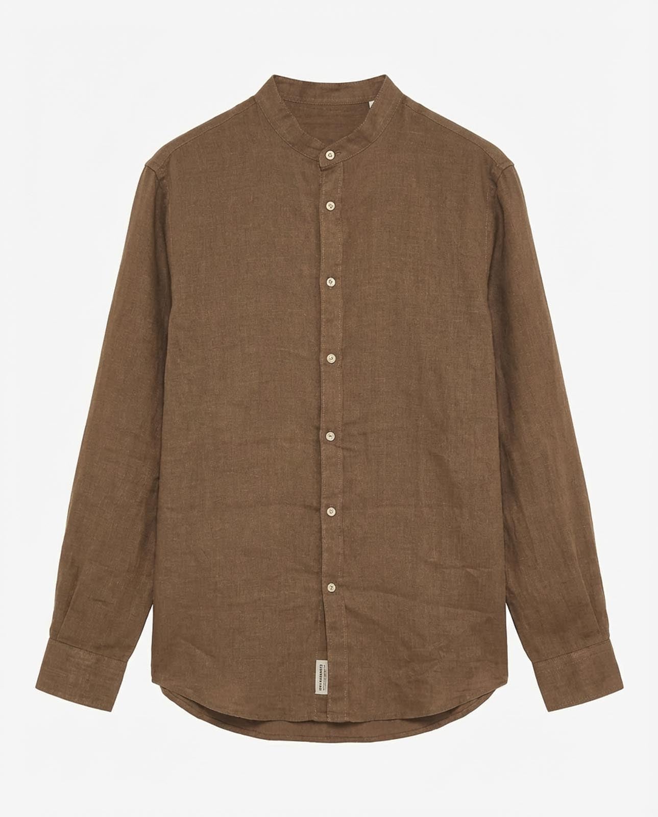 Camicia in puro lino con collo coreano e vestibilità regular