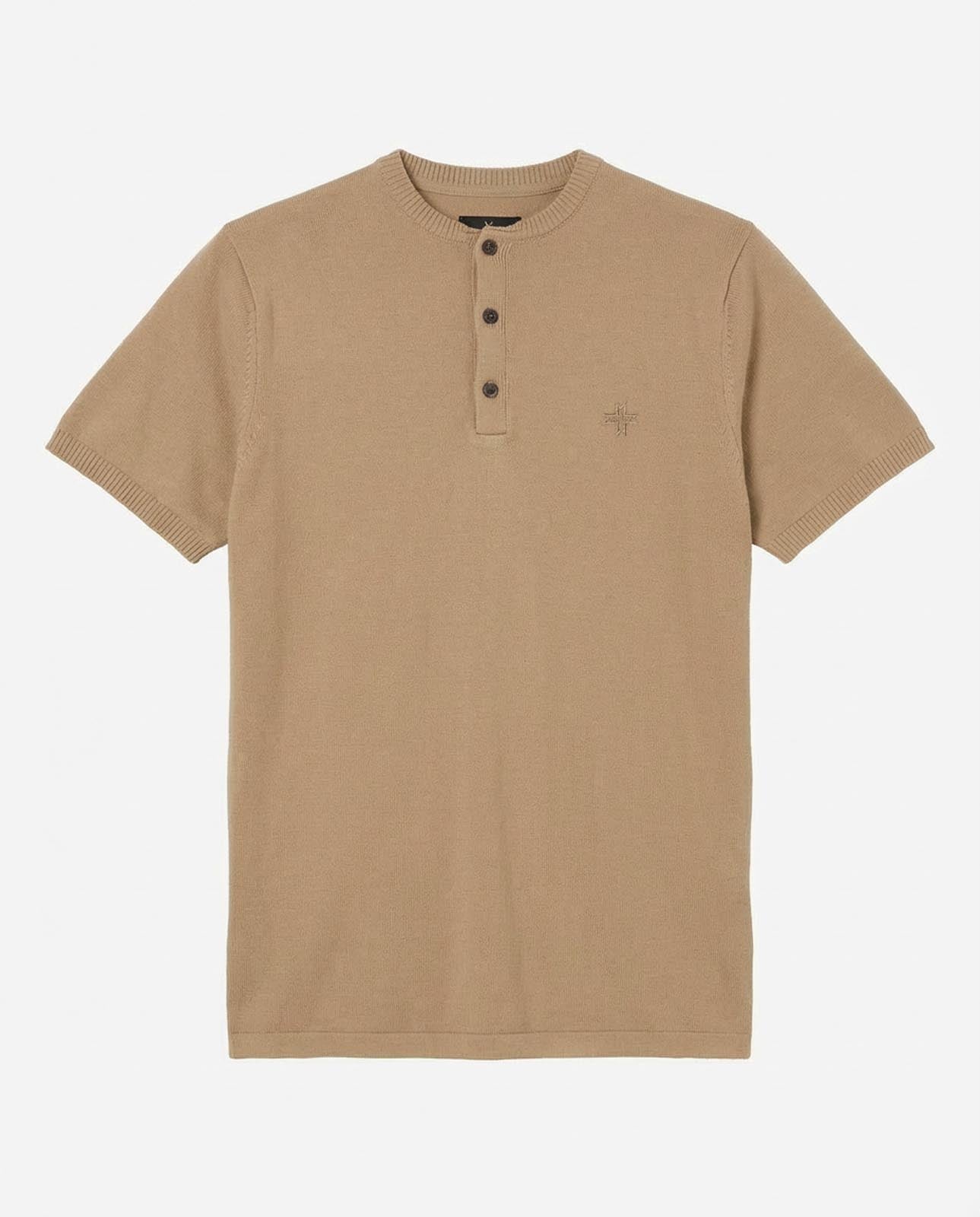 T-shirt in maglia maniche corte con collo serafino