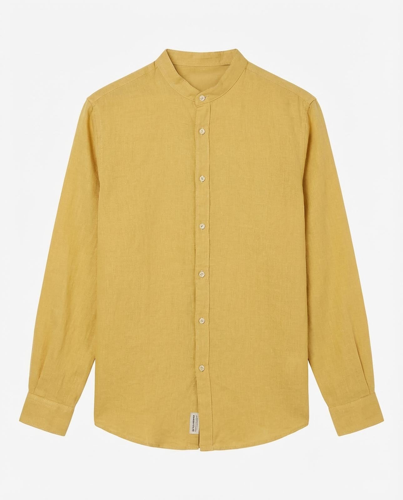 Camicia in puro lino con collo coreano e vestibilità regular